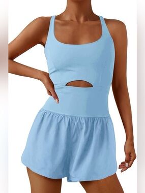 Active Athletic Romper Dress in Light Blue